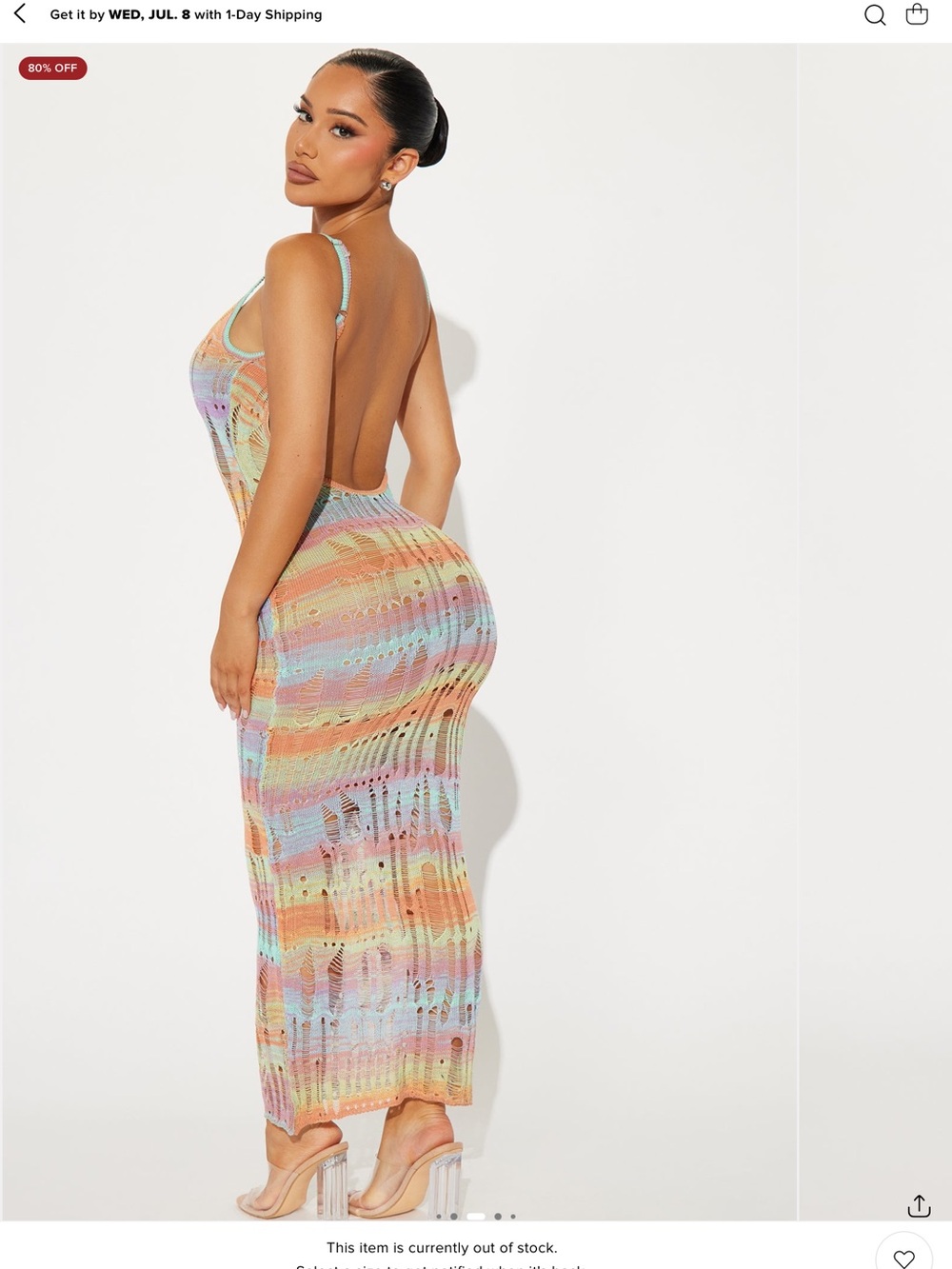 Fashion Nova Pastel Rainbow Backless Crochet Maxi Dress